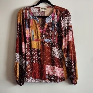 Savanna Jane Multicolor Patchwork Blouse Small